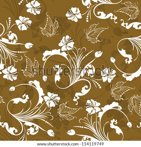 Seamless floral pattern. For easy making seamless pattern just drag all group into swatches bar, and use it for filling any contours. Raster version.