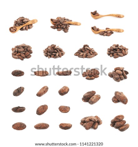 Spoons and cocoa beans isolated