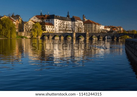 Oldest bridge in Czech republic. Beautiful evening twilight with beautiful bridge in Pisek.