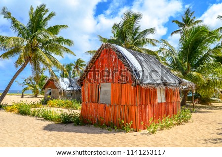 Traditional tongan house/resort on the beach in Uoleva Island, Ha'apai group, Tonga Royalty-Free Stock Photo #1141253117