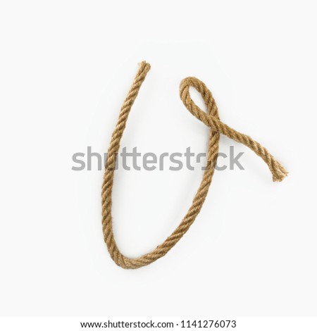 V Letter made of rope isolated on white background- All letters can be found in author's profile in Alphabet letters set