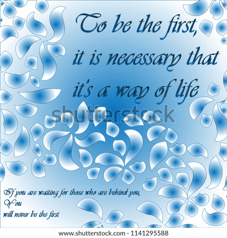 Beautiful creative pattern with gradient blue-white spots on a gradient blue and white background with funny inscriptions in a blue-and-white outline