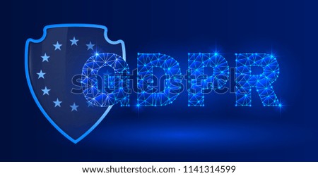 General data protection regulation theme. The picture includes glowing text on dark blue background. A clipping mask was used and layers.