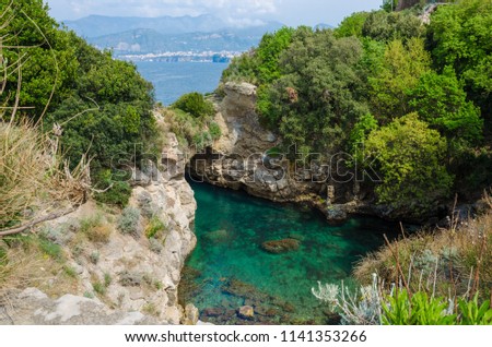 Travelling to Italy. Bagni della Regina Giovanna is the one of the best places that you have to visit during your trip to Sorrento. Natural pool with view of the cave 