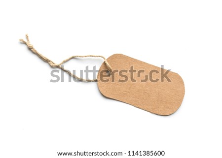 Blank price tag or label with thread isolated white background.