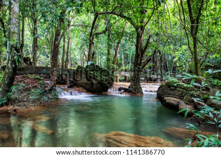 Pan waterfall, the popular waterfall in forest of  Palian National Park,Trang, Thailand.