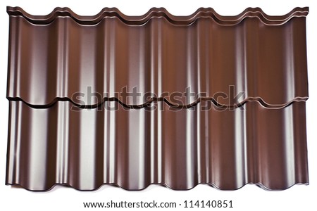 Fragment of a metal covering for a roof  on a white background