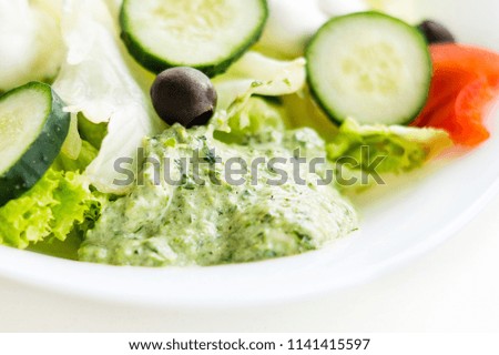 Pesto sauce in vegatables salad