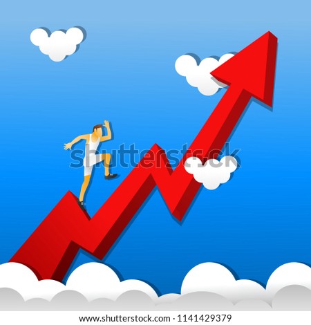 business man jump or step forward. moving to the goal with growth diagram or chart. investment , marketing and financial opportunities. cartoon vector illustration.