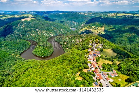 Meander of Queuille on the Sioule river in the Puy-de-Dome department of France Royalty-Free Stock Photo #1141432535
