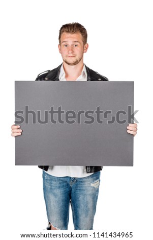 young man in black leather jacket isolated on a white background. Emotion and people concept.