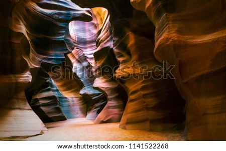 The interior pattern and textures of the canyon walls of Antelope Canyon near page, Arizona. 