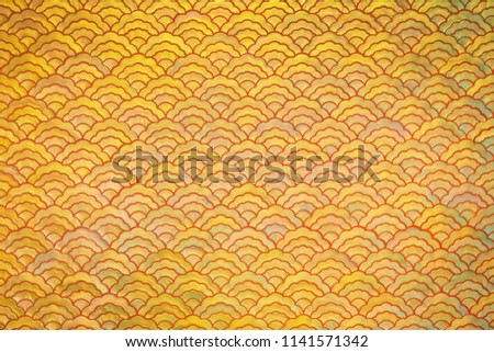 Golden Chinese water wave mosaic pattern texture background.
