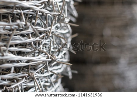 Selective focus of New Barbed wire texture background