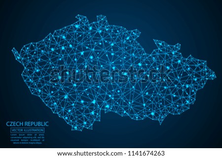 A map of Czech Republic consisting of 3D triangles, lines, points, and connections. Vector illustration of the EPS 10.