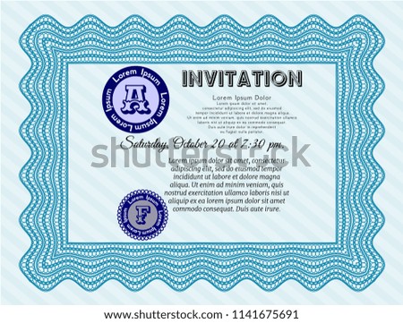 Light blue Vintage invitation. Perfect design. Customizable, Easy to edit and change colors. With complex background. 