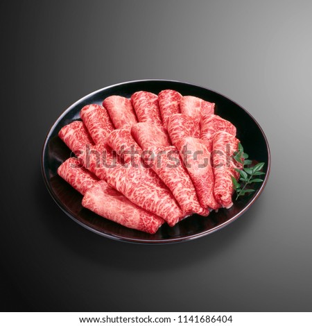 Premium Japanese wagyu beef sliced on plate for syabu syabu Royalty-Free Stock Photo #1141686404