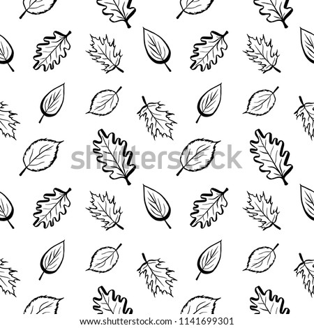 Vector leaves pattern. Collection of black leaf silhouettes.  Autumn illustration. 