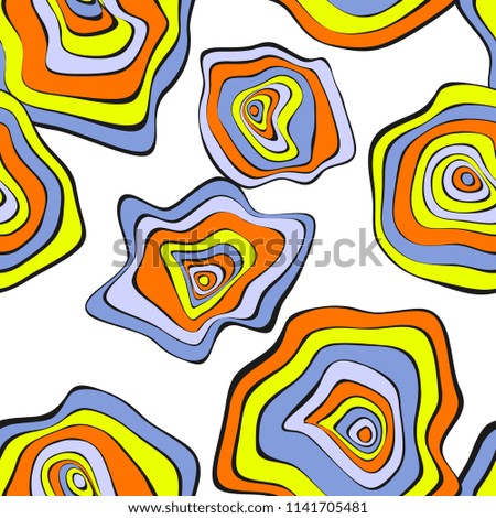 Wavy Distorted Rounds. Seamless Pattern with Deformed Circles. Hand Drawn Abstract Background. Vector Psychedelic Illustration with Colorful Spots. Wave Seamless Pattern for Fabric, Textile, Wrapping.