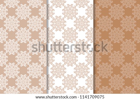 Brown floral ornaments. Set of vertical seamless patterns for textile and wallpapers