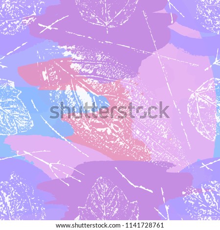 Colorful artistic vector seamless pattern with leaves stamps. Autumn natural grunge background.