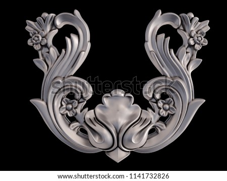 Chrome ornament on a black background. Isolated. 3D illustration