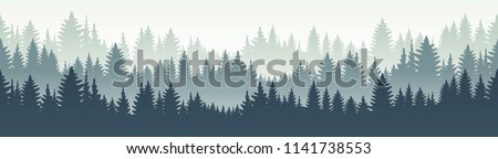 Horisontal forest landscape. Vector illustration. Layered trees background. Outdoor and hiking concept.