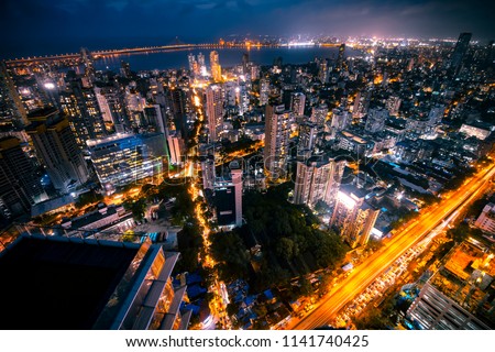 Mumbai lit up at night. Royalty-Free Stock Photo #1141740425