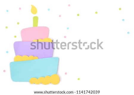 Birthday cake paper cut on white background - isolated