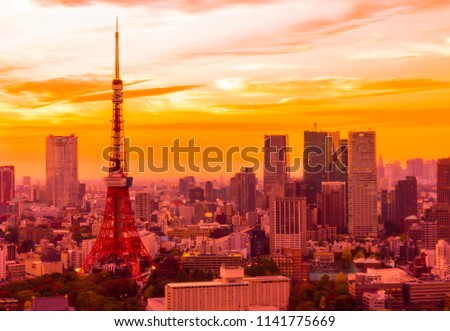Tokyo aerial view cityscape with Tokyo Tower, Japan
Tokyo tower and city skyline in sunset background view.
Tokyo city skyline at twilight