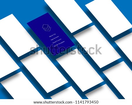 iPhone Mobile Screen Perspective Mockup Isometric Banner Template UI Vector Display for Designing the Smartphone Application on Blue Background