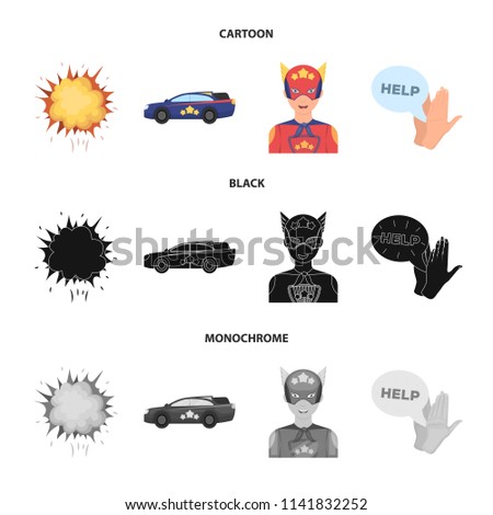 Explosion, fire, smoke and other web icon in cartoon,black,monochrome style.Superman, superforce, cry, icons in set collection.