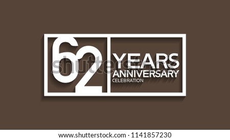 62 years anniversary celebration white square style isolated on brown background Royalty-Free Stock Photo #1141857230