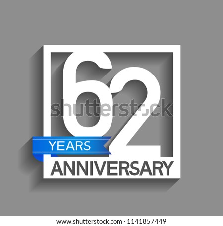 62 years anniversary celebration square style blue ribbon isolated on gray background Royalty-Free Stock Photo #1141857449