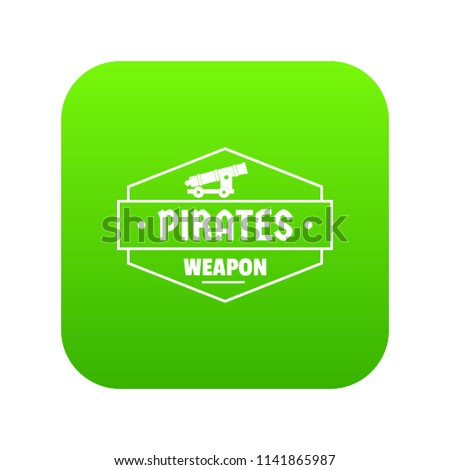 Pirate cannon icon green vector isolated on white background