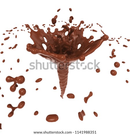 Milk chocolate flower shaped splash isolated on white background. 3D rendering.