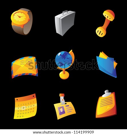 Icons for business, black background. Raster version. Vector version is also available.