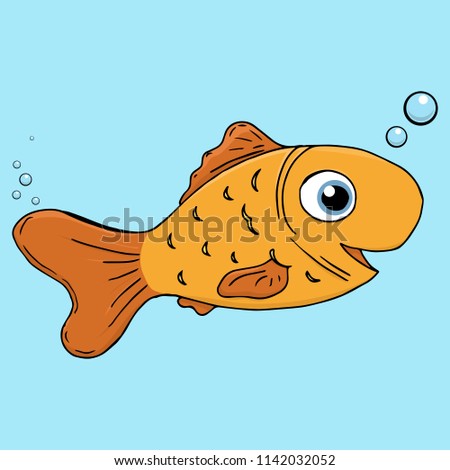 Doodle cartoon fish. Vector illustration of a funny fish. Hand drawn small fish.