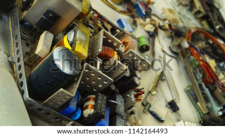 Old radio components on the board                               