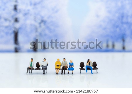 Miniature people: passenger waiting vehicle for go to destination, transportation. Image use for business background concept.