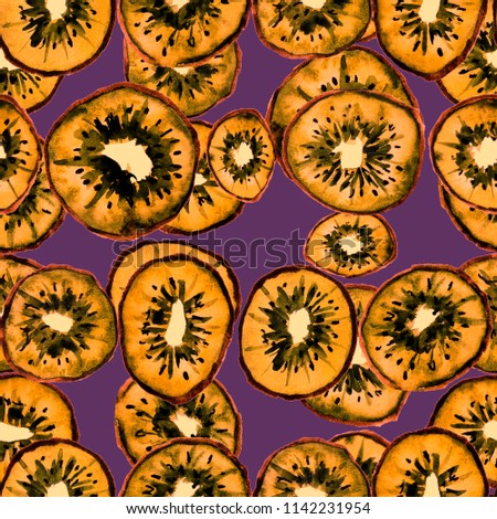 Watercolor seamless pattern with kiwi fruit. Fruity background.
