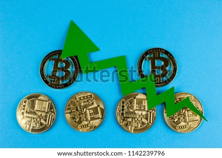 Cryptocurrency Bitcoin Green arrow. Rising Up. Rise and increase. Simply Business economical concept. Finance and trading symbol.