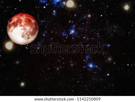 Beautiful Earth and the Red Moon - Elements of this Image Furnished By NASA