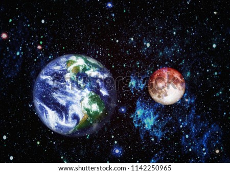 Beautiful Earth and the Red Moon - Elements of this Image Furnished By NASA