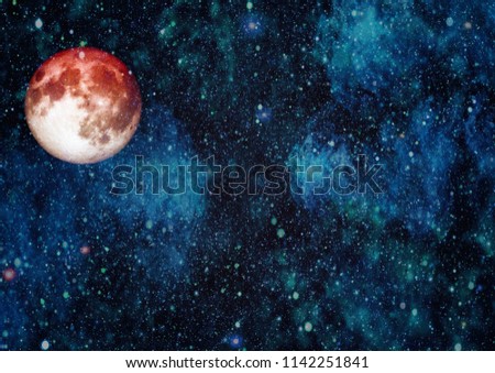 Earth with the red moon. Elements of this image furnished by NASA