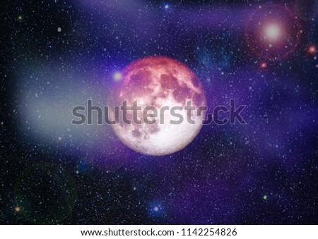Beautiful red moon in space  - Elements of this Image Furnished by NASA
