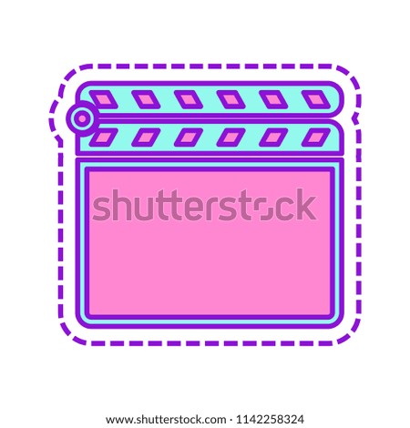 Film clap board cinema close icon. Colored sketch with dotted border on white background