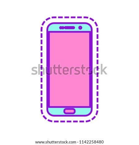 Sellphone icon. Colored sketch with dotted border on white background
