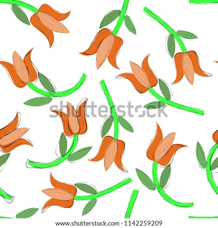 Floral seamless pattern on white background. Hand drawing in sketch style. Vector illustration.
