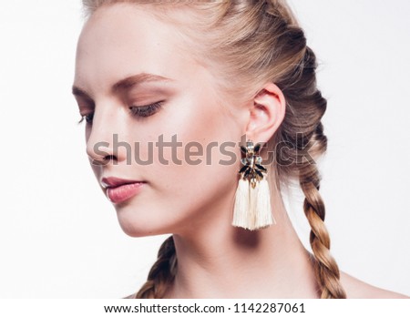 Woman pigtail portrait with healthy skin and beauty fashion concept isolated on white